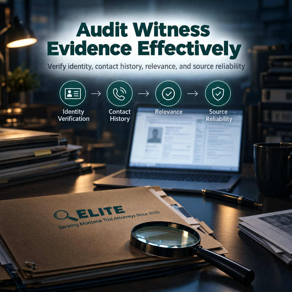 Four-stage witness evidence audit from identity details to source verification