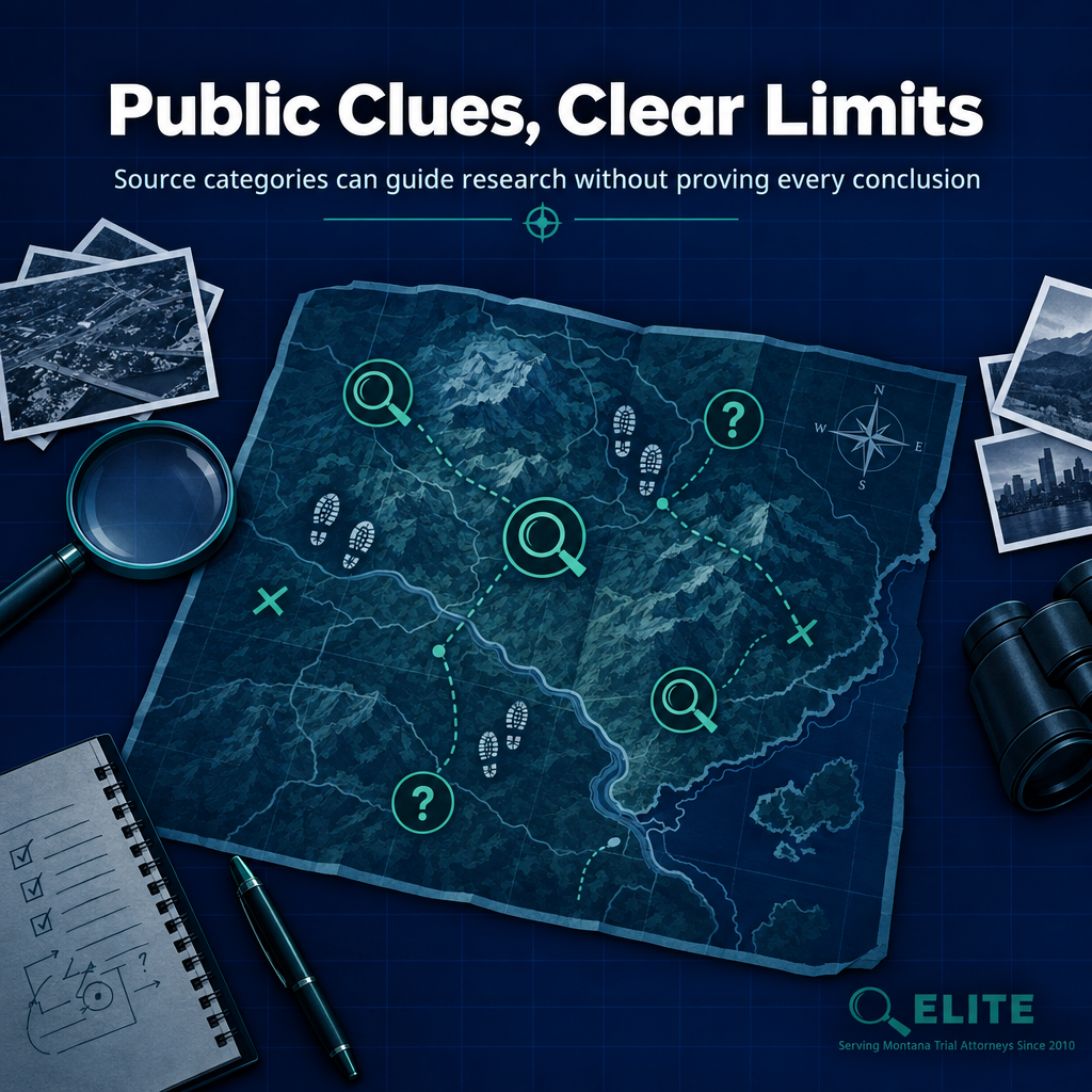 Infographic grouping publicly visible online source categories and evidence limits