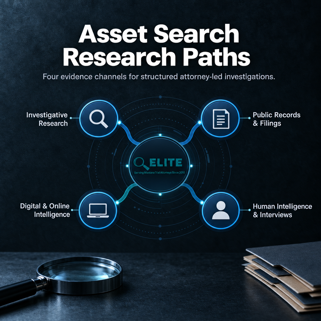 Four-part infographic showing records, property, business, and address research paths