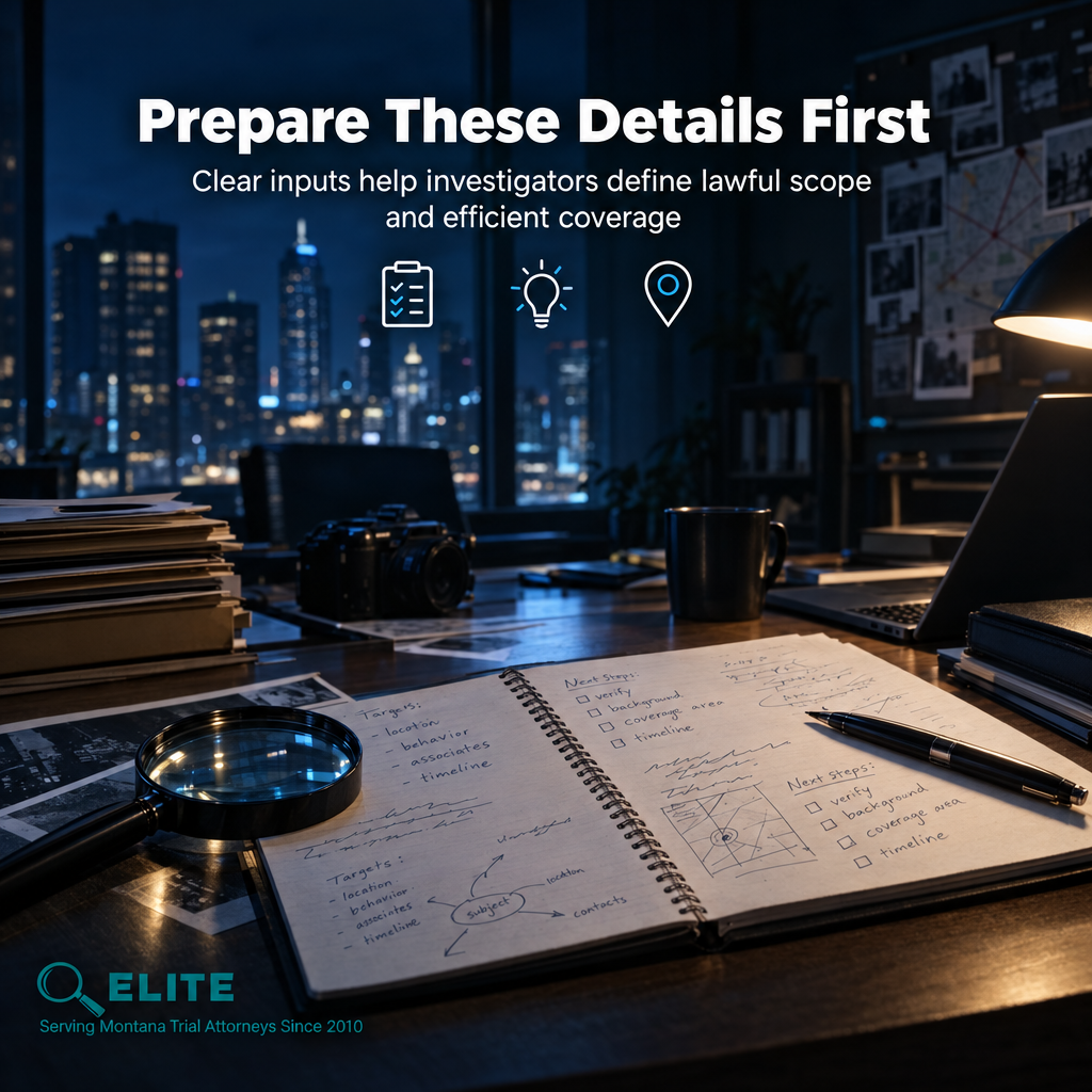 Preparation checklist for supplying identifying details, dates, vehicles, locations, and safety information