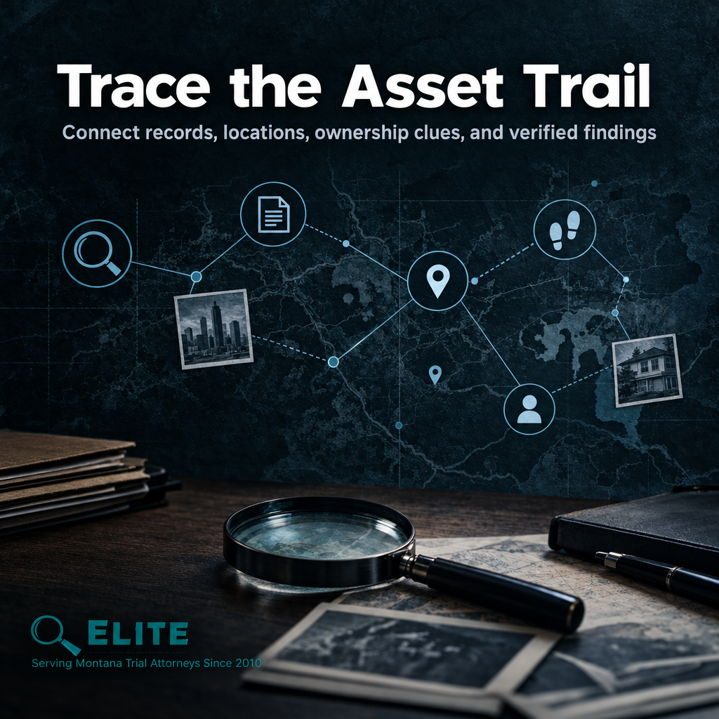 Four-part diagram showing lawful paths for tracing possible estate assets